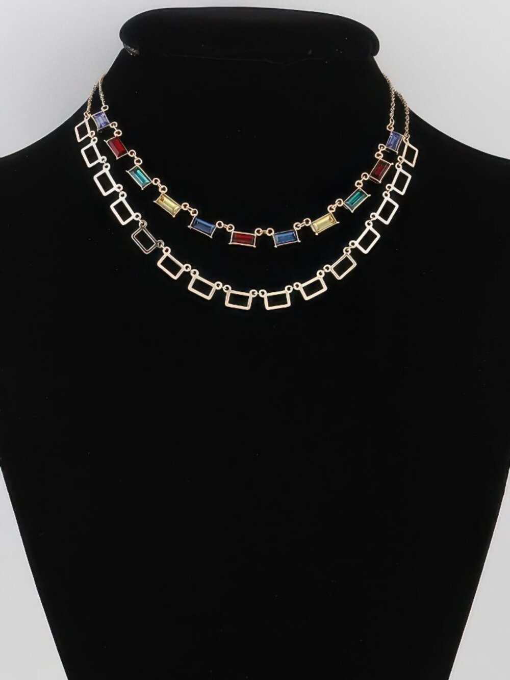 Multi Square Crystal Charm Necklace